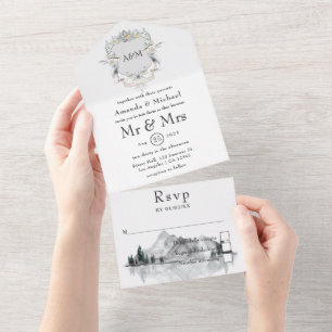 Invitation Tout En Un Monogram Crest Mariage Lakeside