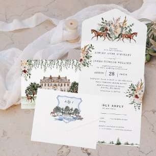 Invitation Tout En Un Monogram   Mariage de manoir anglais équestre
