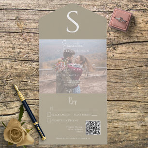 Invitation Tout En Un Monogram Modern Photo Kaki QR Code