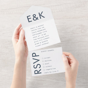 Invitation Tout En Un Monogram Ultra Modern Bold Mariage bleu marine