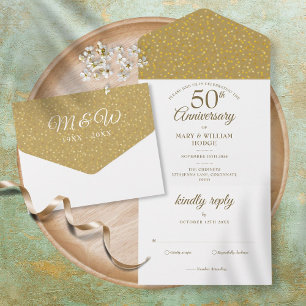 Invitation Tout En Un Monogramme de 50e anniversaire de mariage