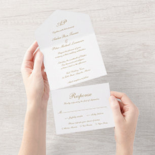 Invitation Tout En Un Monogramme de script formel Or Mariage élégant