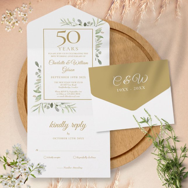 Invitation Tout En Un Monogramme de verdure pour le 50e anniversaire de  (Créateur téléchargé)