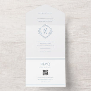 Invitation Tout En Un Monogramme Diamant Avec Fleurs Triplé Mariage