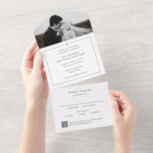 Invitation Tout En Un Monogramme intemporel QR Code Mariage moderne