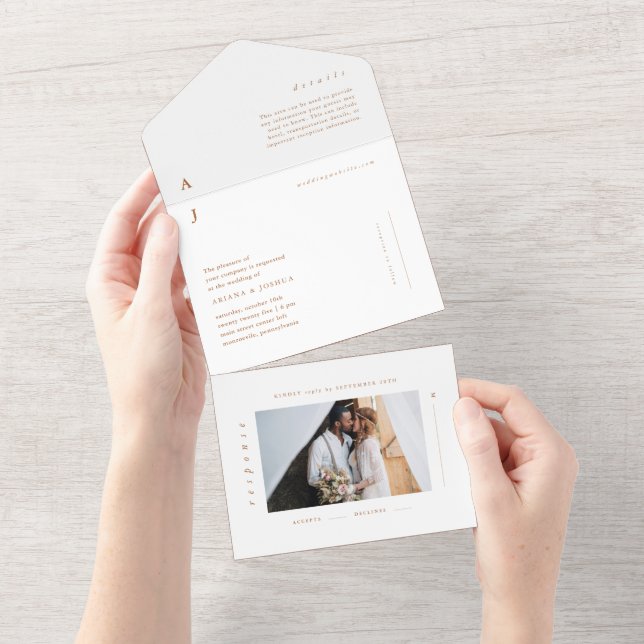 Invitation Tout En Un Monogramme minimal photo Mariage en terre cuite (Déchirure)