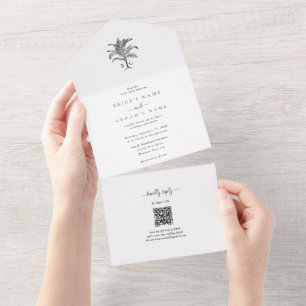 Invitation Tout En Un Monogramme minimaliste de palmier tropical Mariage