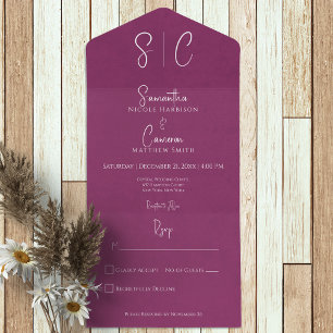 Invitation Tout En Un Monogramme Minimaliste Moderne Magenta Pas de Dîne