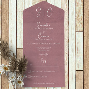 Invitation Tout En Un Monogramme minimaliste rose moderne Pas de dîner