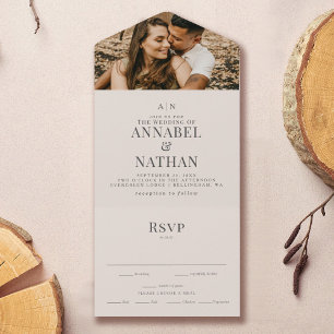 Invitation Tout En Un Monogramme moderne simple et Mariage ivoire photo