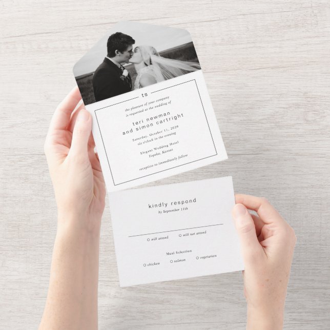 Invitation Tout En Un Monogramme noir et blanc intemporel Mariage modern (Déchirure)
