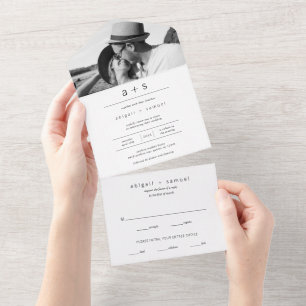 Invitation Tout En Un Monogramme photo minimaliste Simple Mariage modern