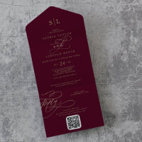 Monogramme romantique Bourgogne QR Code Mariage