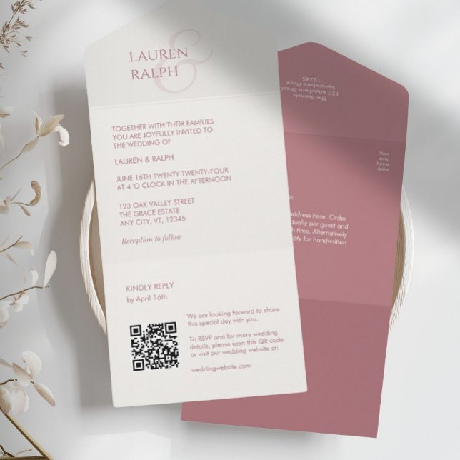 Invitation Tout En Un Monogramme rose poussiéreux en un seul mariage Inv (Créateur téléchargé)