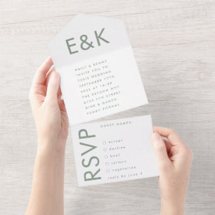 Invitation Tout En Un Monogramme Ultra Moderne Gras Grand Sage Vert Mari