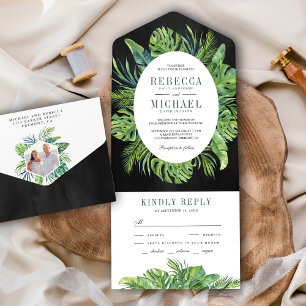 Invitation Tout En Un Monstera moderne Tropical Palm Feuille Mariage noi