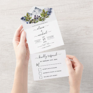 Invitation Tout En Un Montagne Rustique Aquarelle Verdure Mariage RSVP