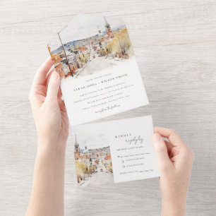 Invitation Tout En Un Montpelier City Scape Vermont Watercolor Mariage