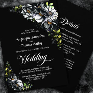 Invitation Tout en un Moody Black Floral Mariage