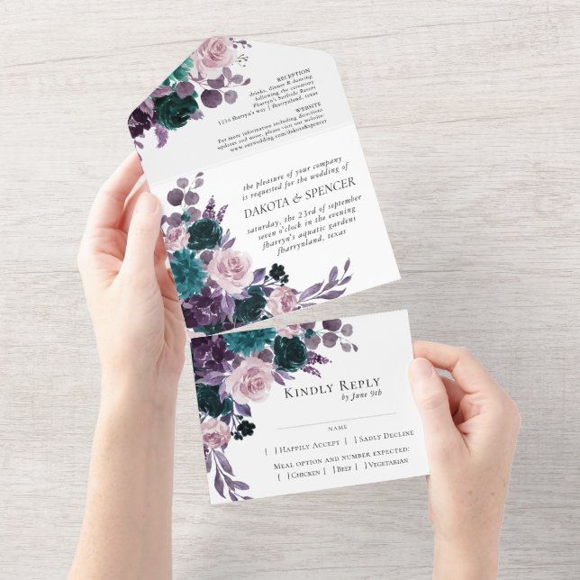 Invitation Tout En Un Moody Boho | Arbre fleuri foncé de l'aubergine pou (Déchirure)