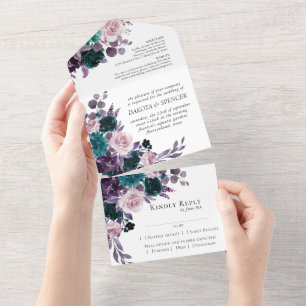 Invitation Tout En Un Moody Boho   Arbre fleuri foncé de l'aubergine pou