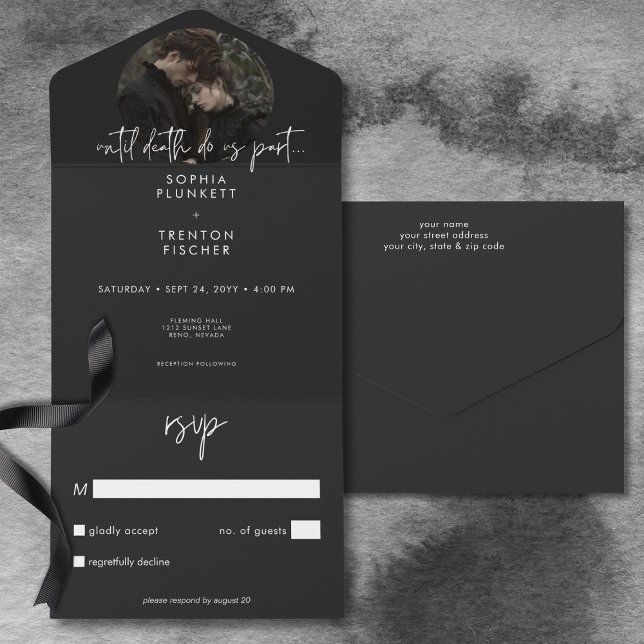 Invitation Tout En Un Moody Dark Photo Minimale No Dinner Mariage (Dark Moody Minimal Photo No Dinner Wedding All In One Invitation)