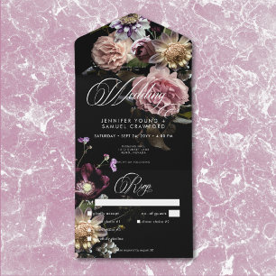 Invitation Tout En Un Moody foncé Pastel Opulent Floral Noir Dîner