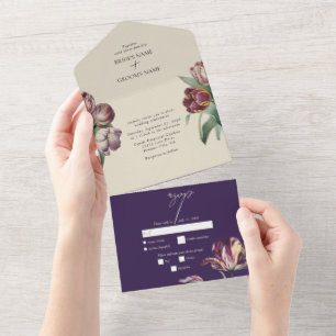 Invitation Tout En Un Moody Watercolor Purple Tulips Mariage