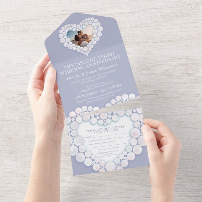 Invitation Tout En Un Moonstone mariage anniversaire 3 ans fête (Déchirure)