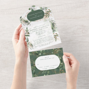 Invitation Tout En Un Moss Green Eucalyptus Moderne Automne Mariage de c