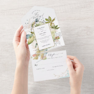 Invitation Tout En Un Mossy Autumn Pond Mariage moderne