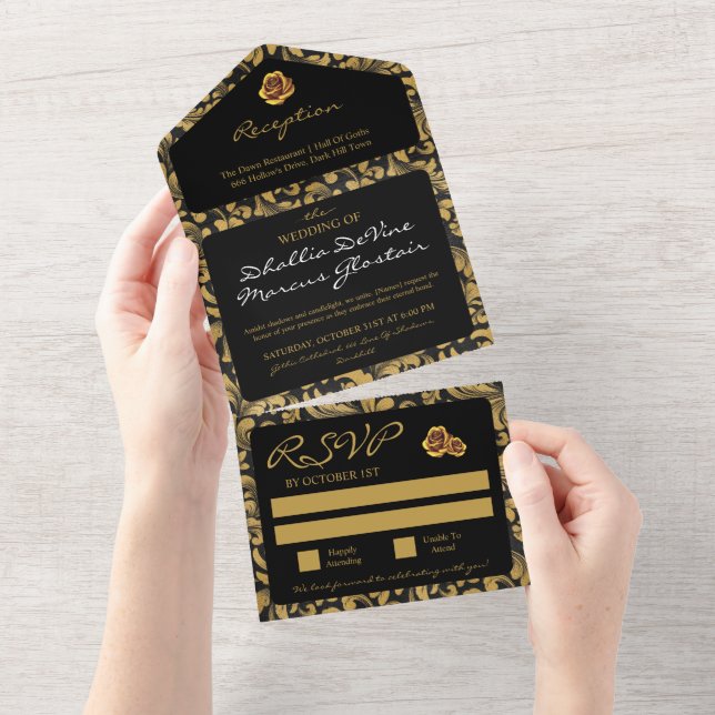 Invitation Tout En Un Motif de goth noir et or (Déchirure)