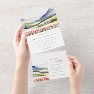 Invitation Tout En Un Moyenne Pays Printemps Floral Paysage Mariage dans
