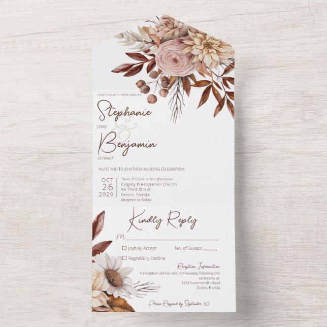 Invitation Tout En Un N. Barre - Rustique Boho Blush Neutrals Floral Bla (À l'intérieur)