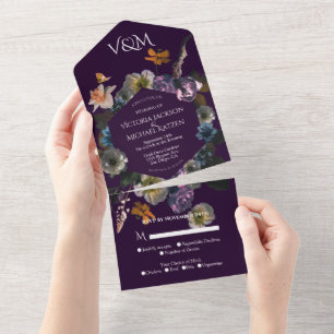 Invitation Tout En Un Néoclassique Lune Florale Dark & Moody Mariage