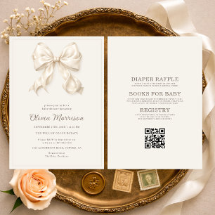 Invitation Tout en Un Neutre Coquette Arc Baby Shower