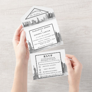 Invitation Tout En Un New York RSVP noir et blanc Mariage moderne Tout