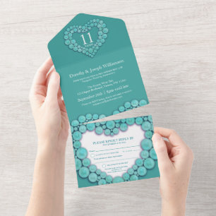 Invitation Tout En Un Noces de turquoise 11 ans d'anniversaire de mariag