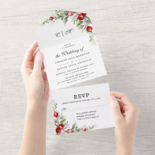 Invitation Tout En Un Noel Botanique Mariage D'Hiver Tout En Une Invitat