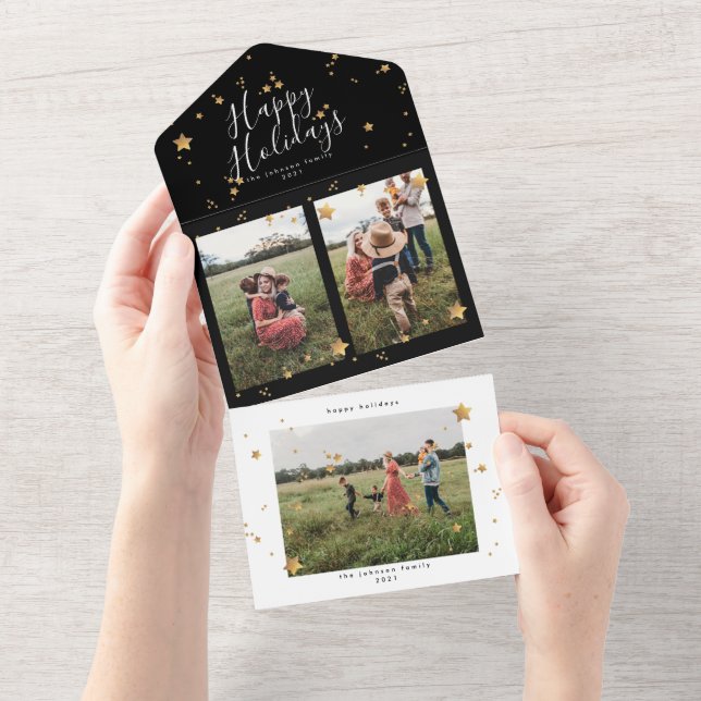 Invitation Tout En Un Noël étoilé Premium Multi Photo (Déchirure)