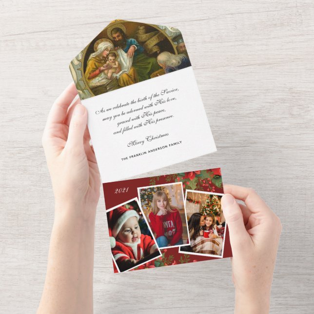 Invitation Tout En Un Noël Photo religieuse Jésus Marie Joseph Famille (Déchirure)