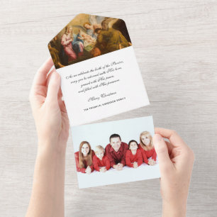 Invitation Tout En Un Noël Photo religieuse Jésus Marie Vintage   