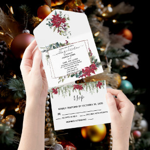 Invitation Tout En Un Noël Poinsettia Fête d'hiver