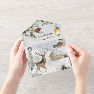 Invitation Tout En Un Noël Végétation hivernale Rouge Cardinal Mariage