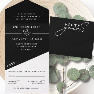 Invitation Tout En Un Noir Blanc 50e anniversaire de naissance ou de mar