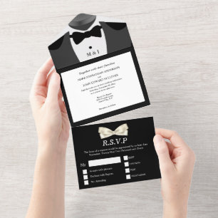 Invitation Tout En Un Noir blanc M. M. Gay couple homme mariage photo