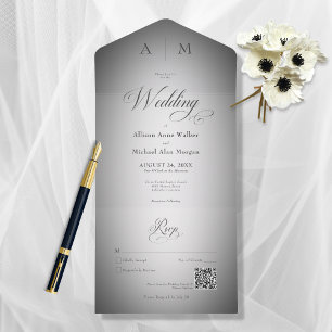 Invitation Tout En Un Noir et blanc minimes Code QR moderne