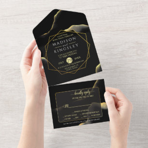Invitation Tout En Un Noir et or 💍 huile d'encre Abstraite moderne