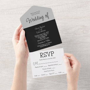 Invitation Tout En Un Noir, gris et blanc minimaliste Mariage moderne
