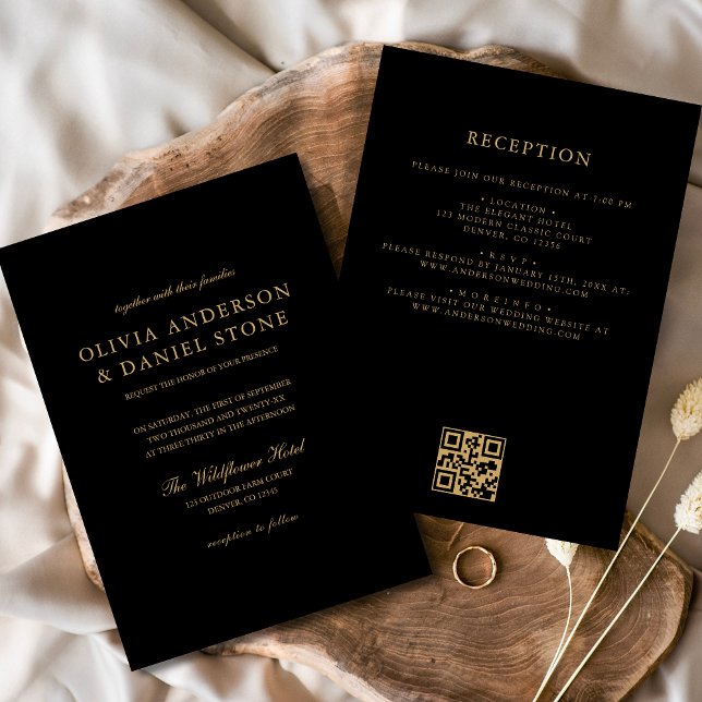 Invitation Tout en un noir Mariage QR Code Classic (Créateur téléchargé)